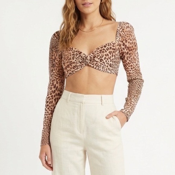 naked wardrobe Tops - Naked Wardrobe The Statement Leopard Print Velvet Crop Top Brown Small